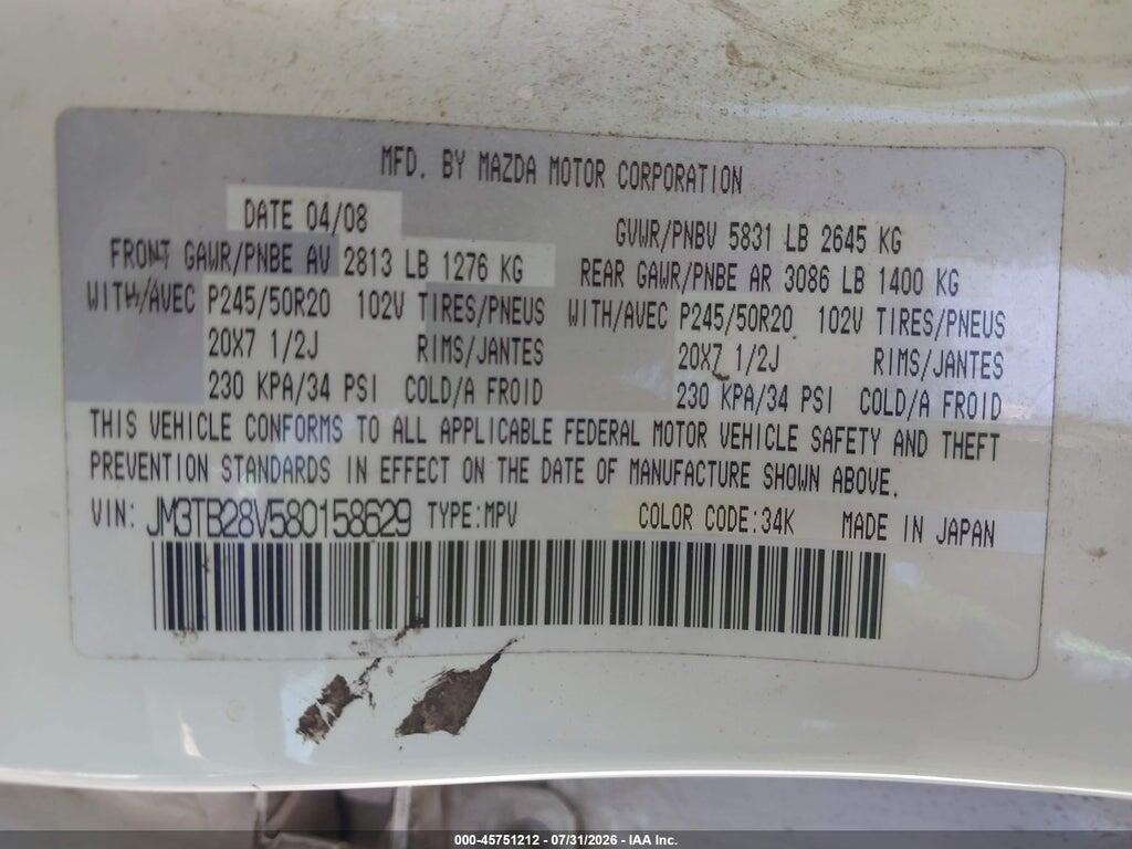 JM3TB28V580158629 2008 MAZDA CX-9 photo no. 9