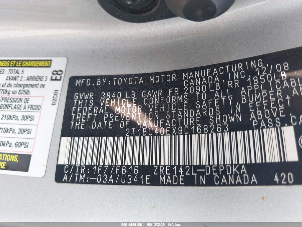 2T1BU40EX9C168263 2009 TOYOTA COROLLA photo no. 9