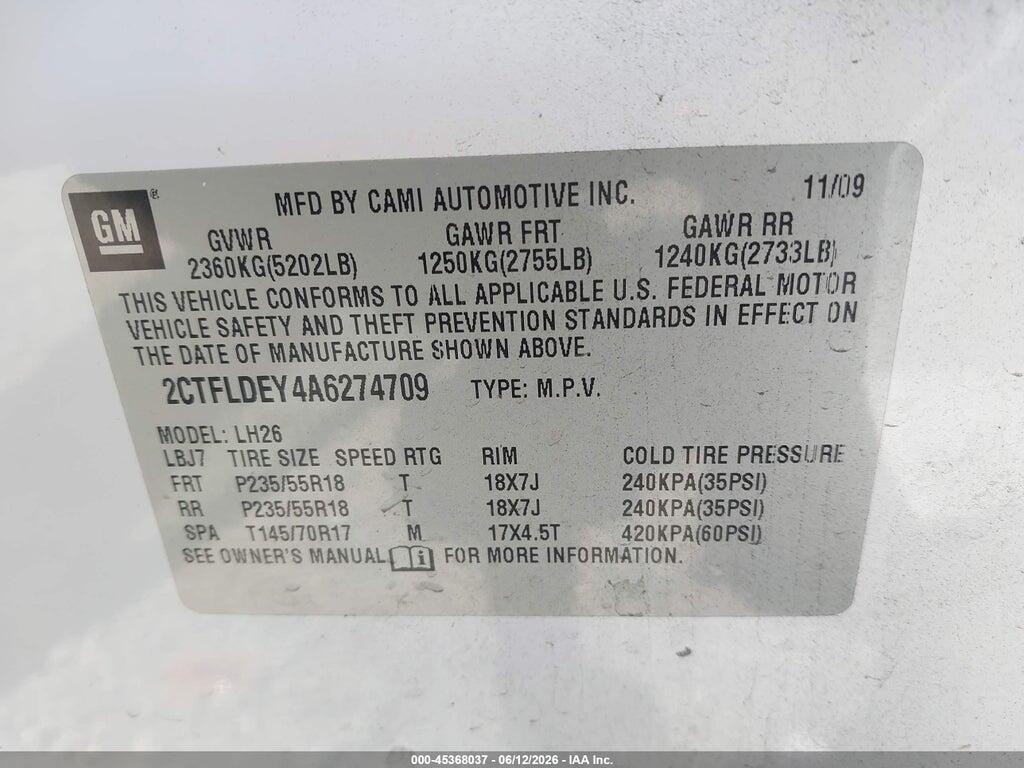 2CTFLDEY4A6274709 2010 GMC TERRAIN photo no. 9