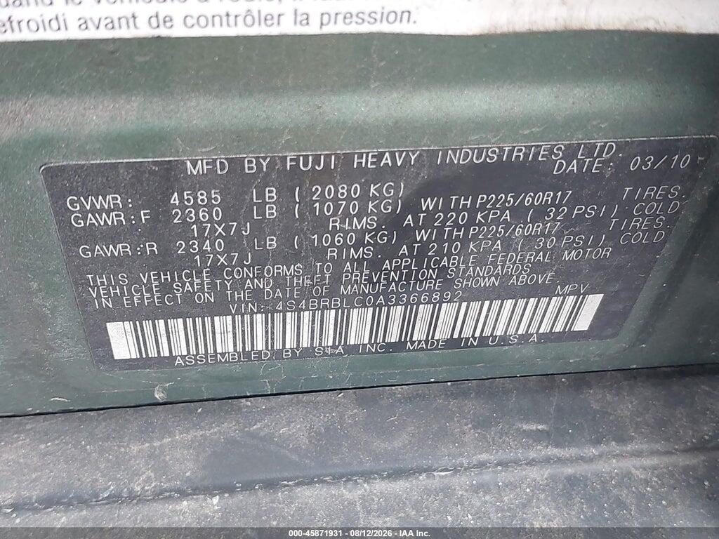 4S4BRBLC0A3366892 2010 SUBARU OUTBACK photo no. 9