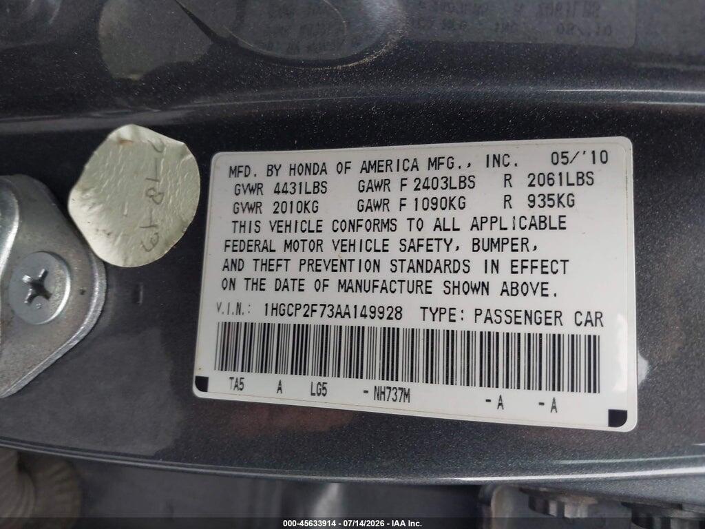 1HGCP2F73AA149928 2010 HONDA ACCORD photo no. 9