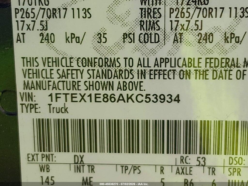 1FTEX1E86AKC53934 2010 FORD F-150 photo no. 9