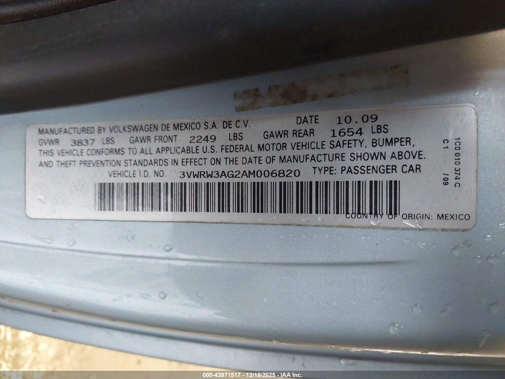 3VWRW3AG2AM006820 2010 VOLKSWAGEN NEW BEETLE photo no. 9