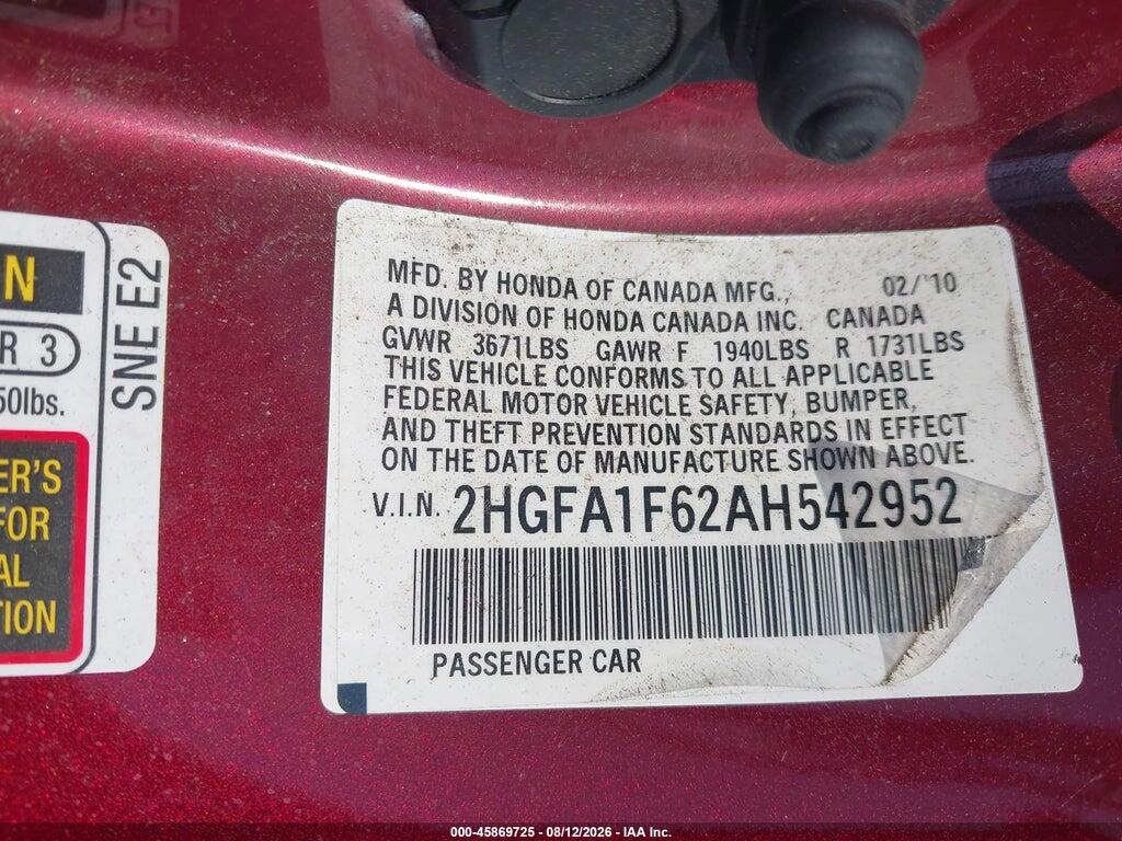 2HGFA1F62AH542952 2010 HONDA CIVIC photo no. 9