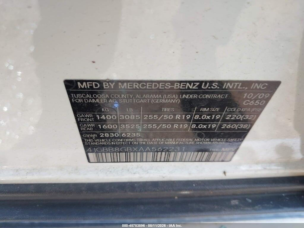 4JGBB8GBXAA562231 2010 MERCEDES-BENZ ML 350 photo no. 9