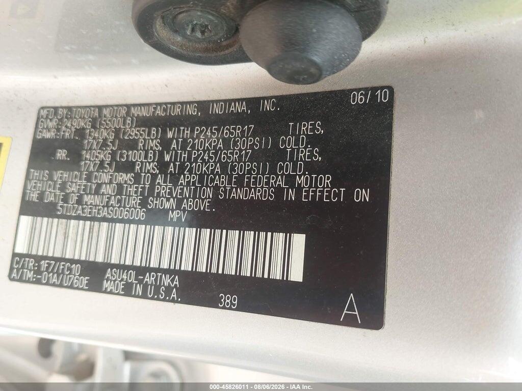 5TDZA3EH3AS006006 2010 TOYOTA HIGHLANDER photo no. 9