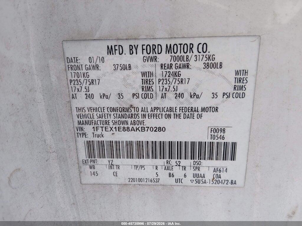 1FTEX1E88AKB70280 2010 FORD F-150 photo no. 9