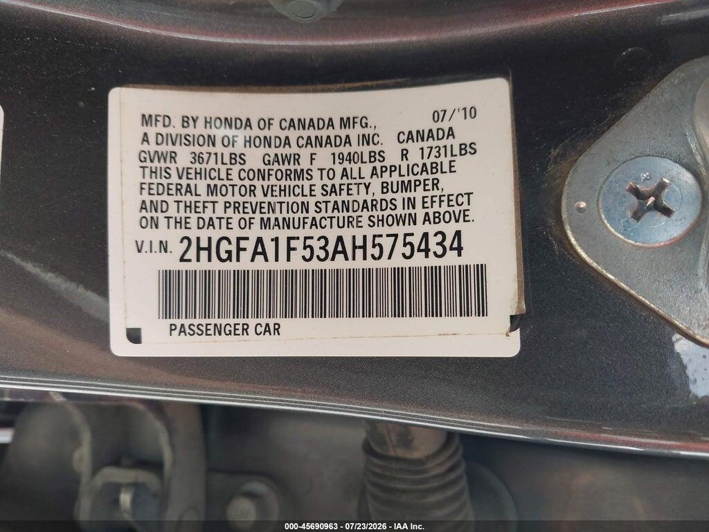 2HGFA1F53AH575434 2010 HONDA CIVIC photo no. 9