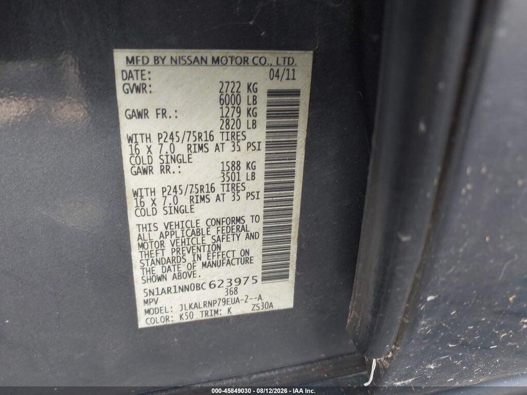 5N1AR1NN0BC623975 2011 NISSAN PATHFINDER photo no. 9