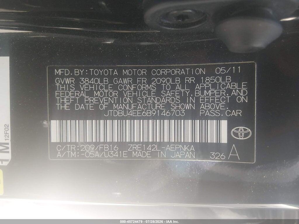 JTDBU4EE6B9146703 2011 TOYOTA COROLLA photo no. 9