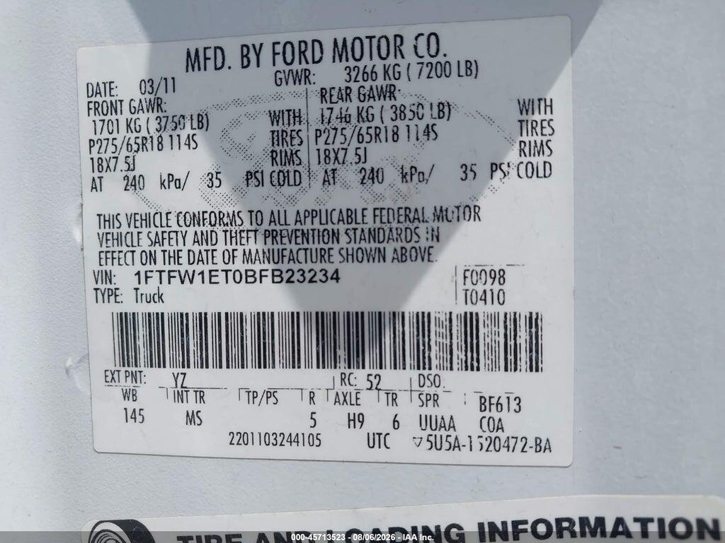 1FTFW1ET0BFB23234 2011 FORD F-150 photo no. 9