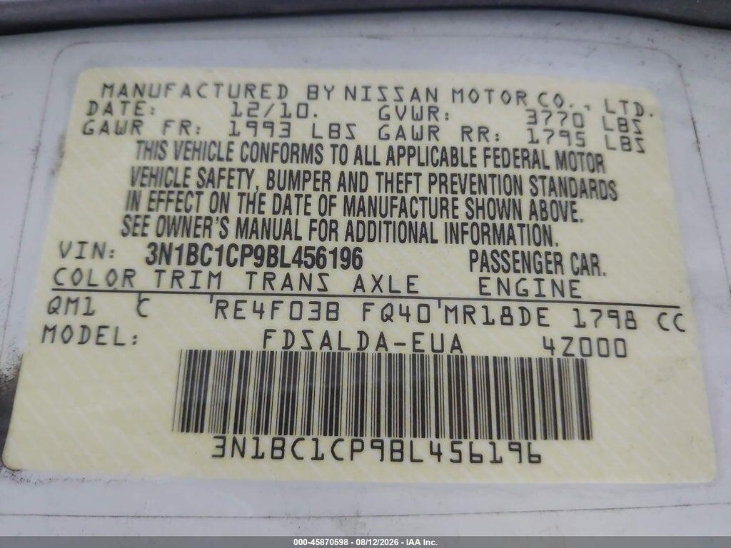 3N1BC1CP9BL456196 2011 NISSAN VERSA photo no. 9