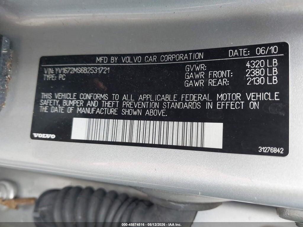 YV1672MS6B2531721 2011 VOLVO S40 photo no. 9