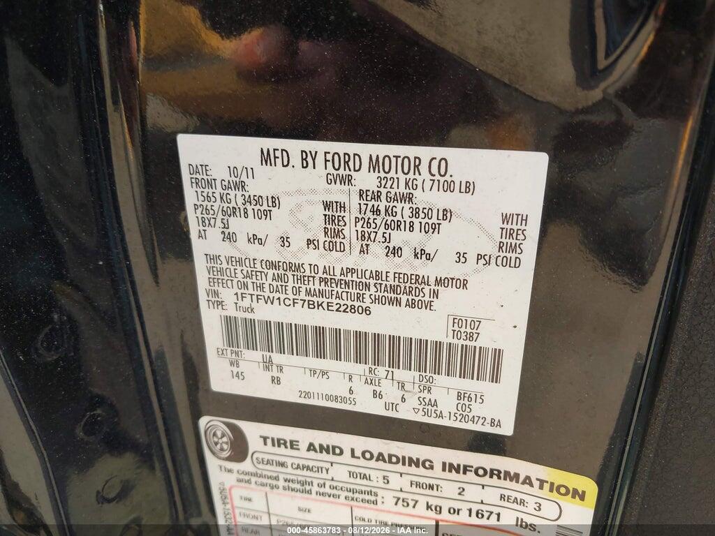 1FTFW1CF7BKE22806 2011 FORD F-150 photo no. 9