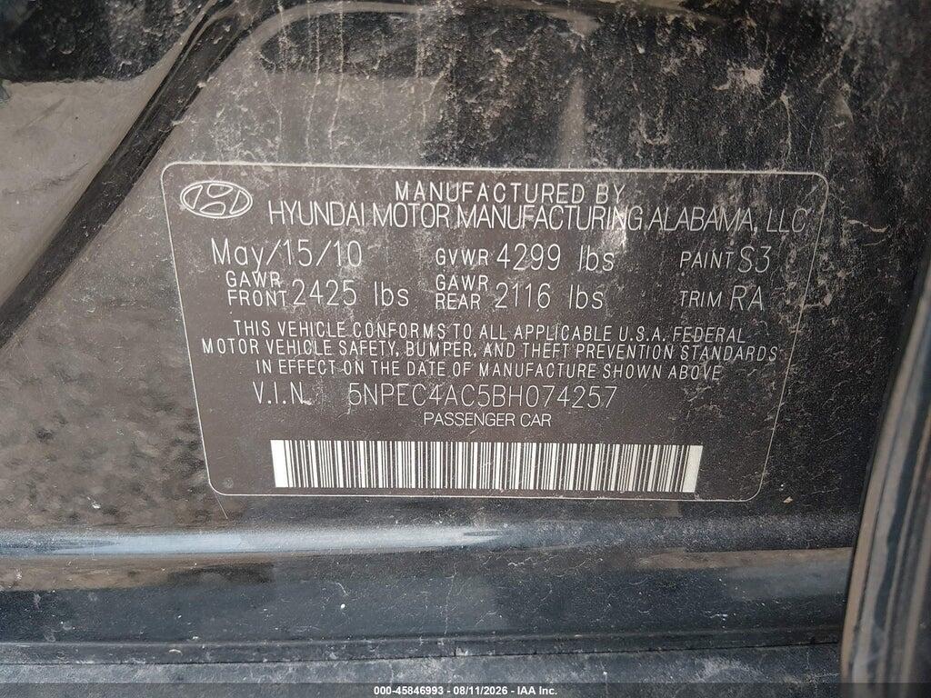 5NPEC4AC5BH074257 2011 HYUNDAI SONATA photo no. 9