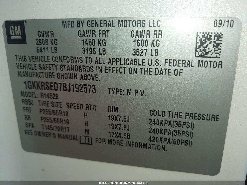 1GKKRSED7BJ192573 2011 GMC ACADIA photo no. 9