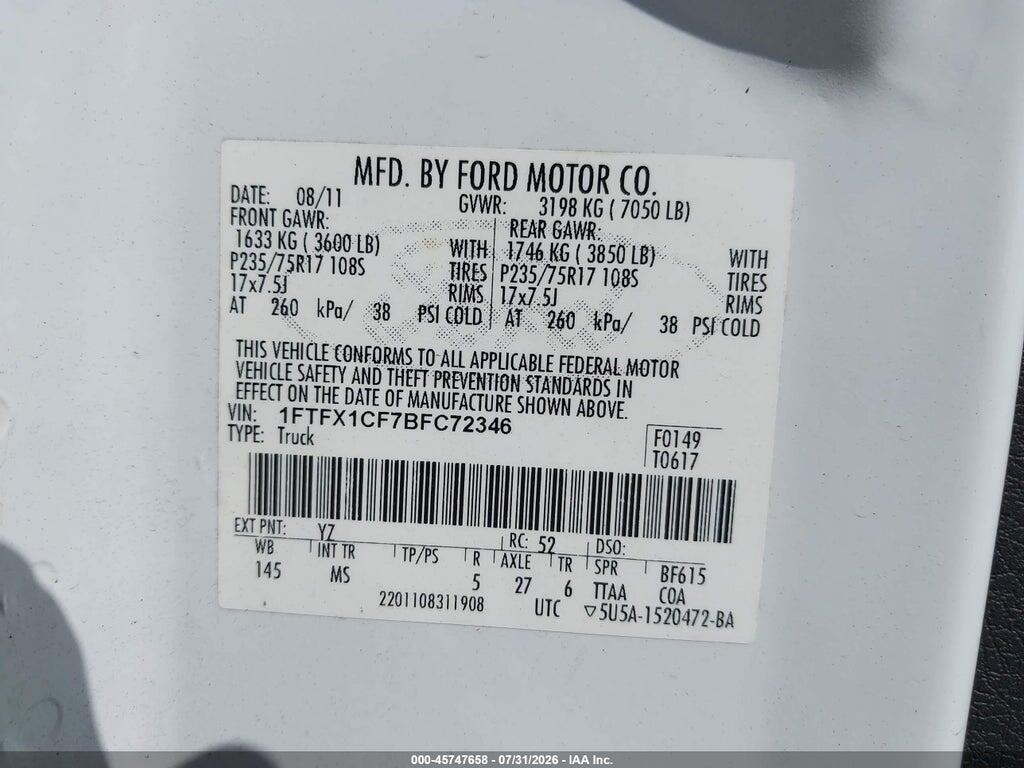 1FTFX1CF7BFC72346 2011 FORD F-150 photo no. 9