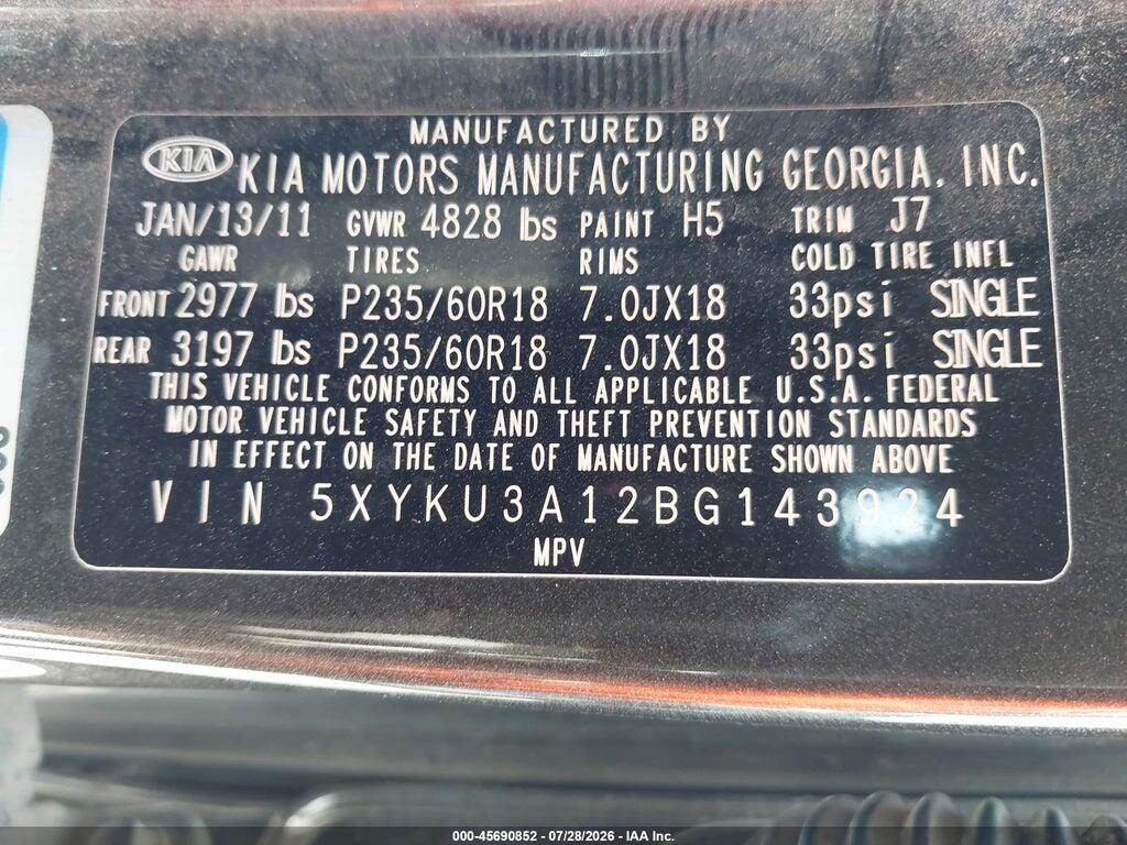 5XYKU3A12BG143924 2011 KIA SORENTO photo no. 9