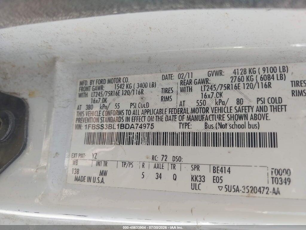 1FBSS3BL1BDA74975 2011 FORD E-350 SUPER DUTY photo no. 9