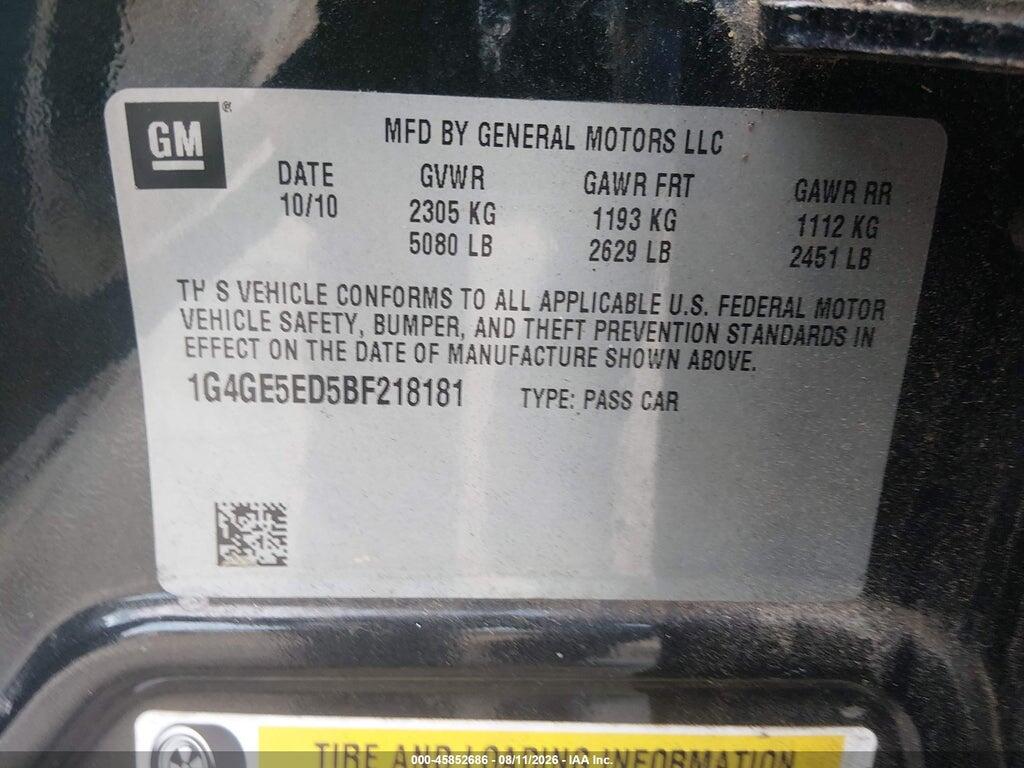 1G4GE5ED5BF218181 2011 BUICK LACROSSE photo no. 9