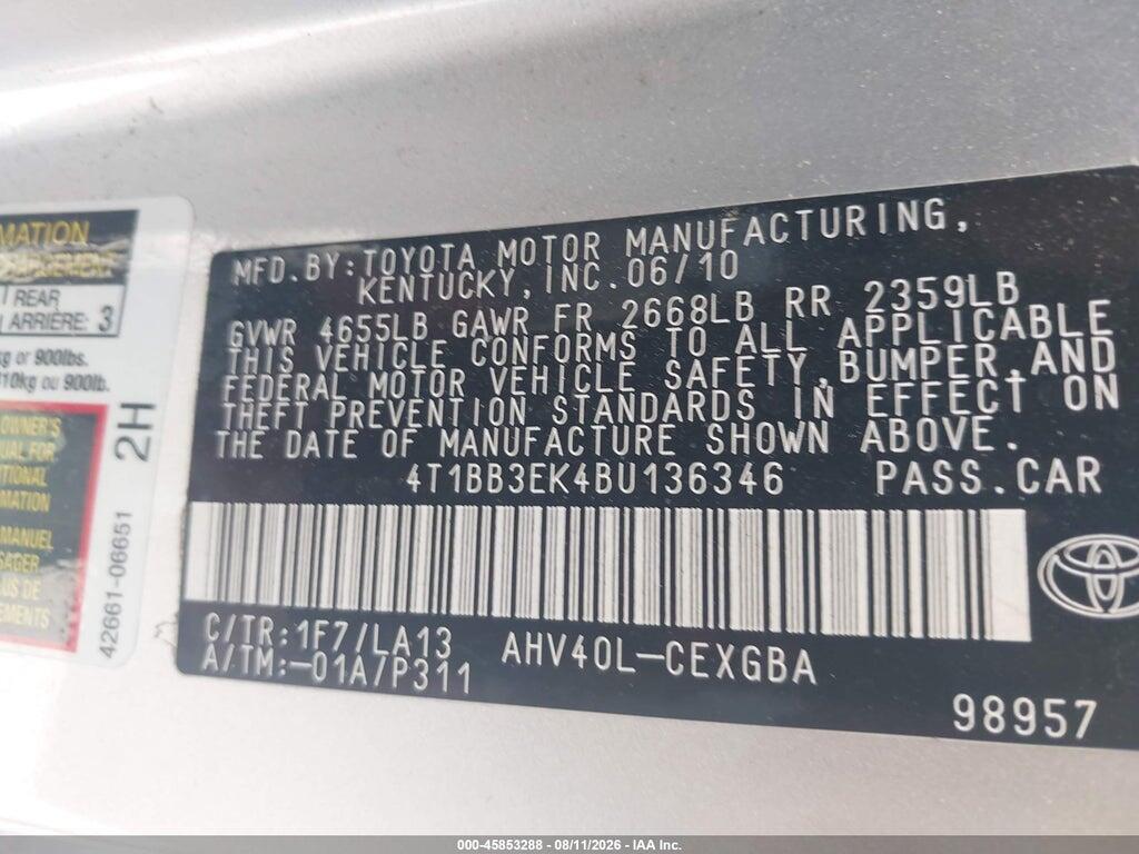 4T1BB3EK4BU136346 2011 TOYOTA CAMRY HYBRID photo no. 9