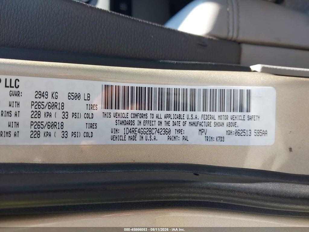 1D4RE4GG2BC742360 2011 DODGE DURANGO photo no. 9