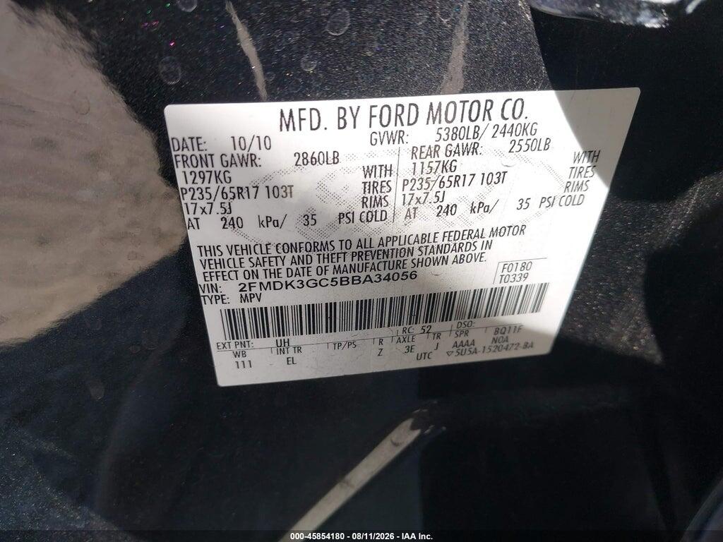 2FMDK3GC5BBA34056 2011 FORD EDGE photo no. 9