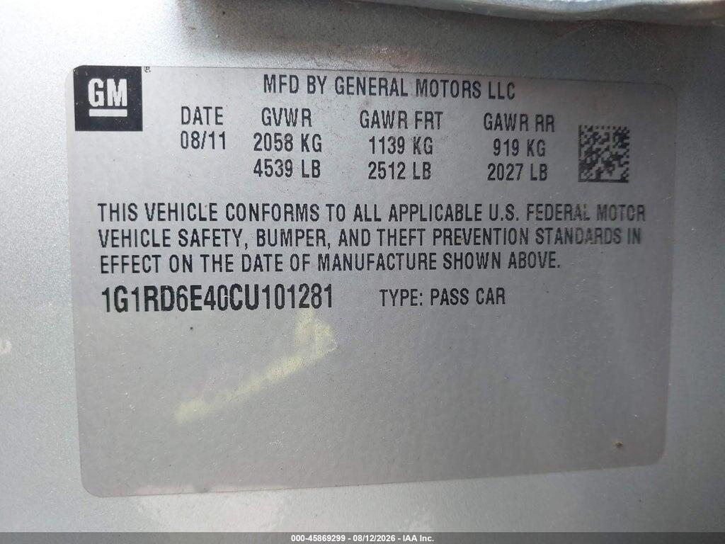 1G1RD6E40CU101281 2012 CHEVROLET VOLT photo no. 9