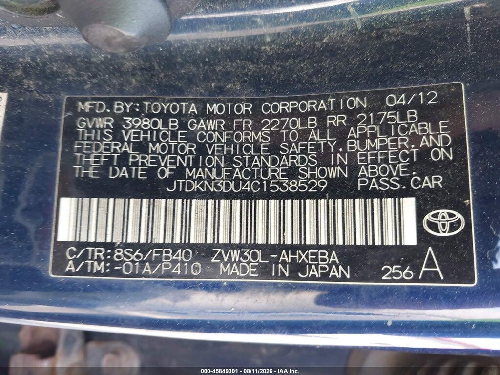 JTDKN3DU4C1538529 2012 TOYOTA PRIUS photo no. 9