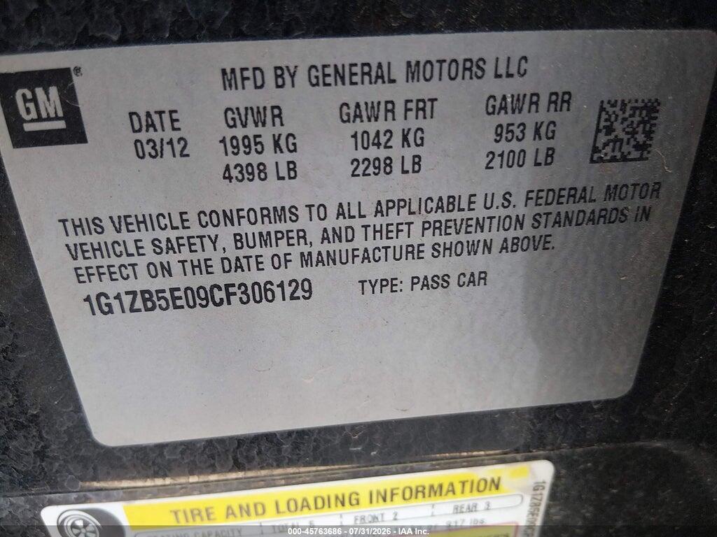 1G1ZB5E09CF306129 2012 CHEVROLET MALIBU photo no. 9