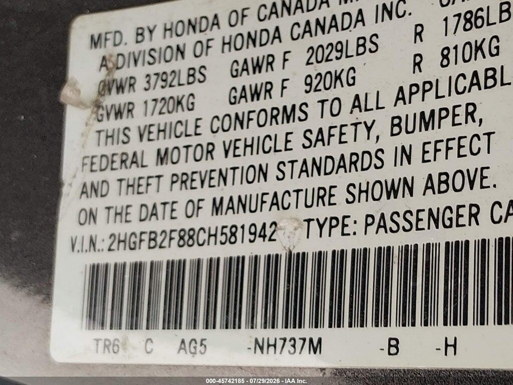 2HGFB2F88CH581942 2012 HONDA CIVIC photo no. 9