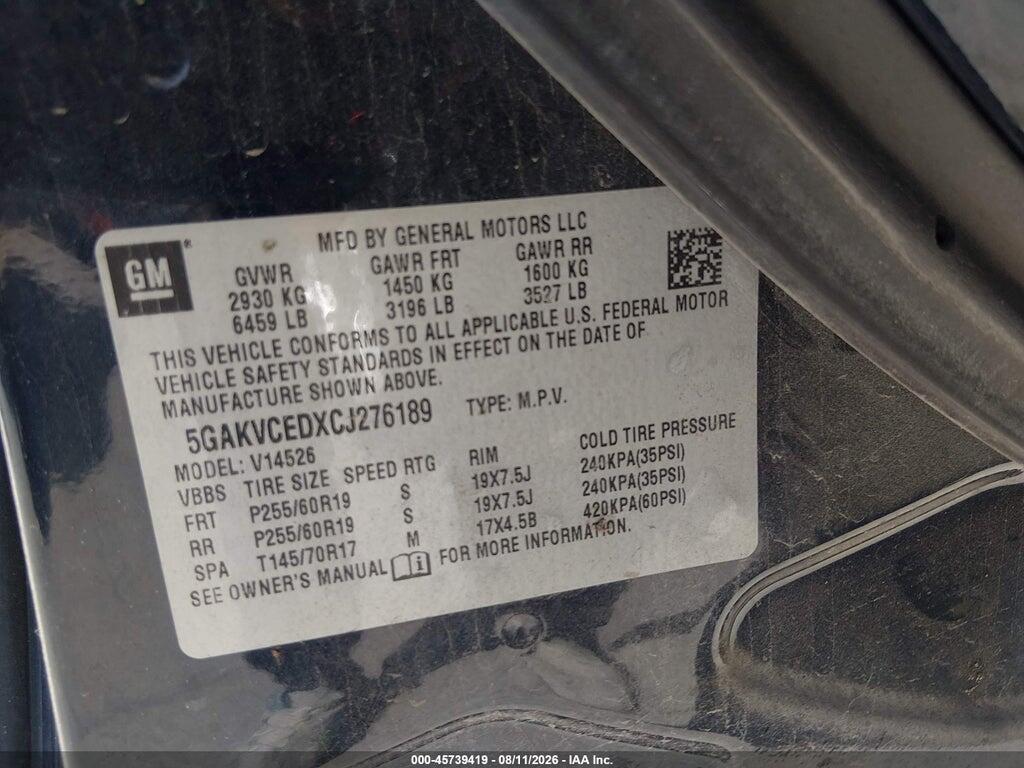 5GAKVCEDXCJ276189 2012 BUICK ENCLAVE photo no. 9