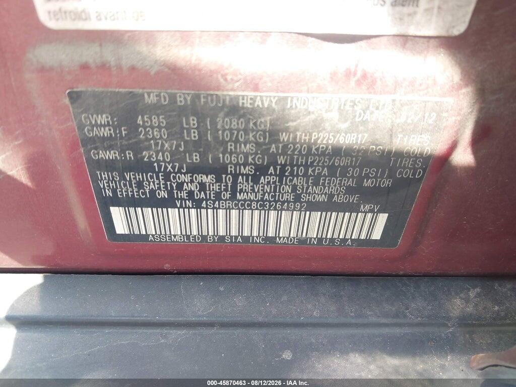 4S4BRCCC8C3264992 2012 SUBARU OUTBACK photo no. 9