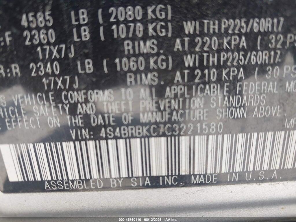4S4BRBKC7C3221580 2012 SUBARU OUTBACK photo no. 9