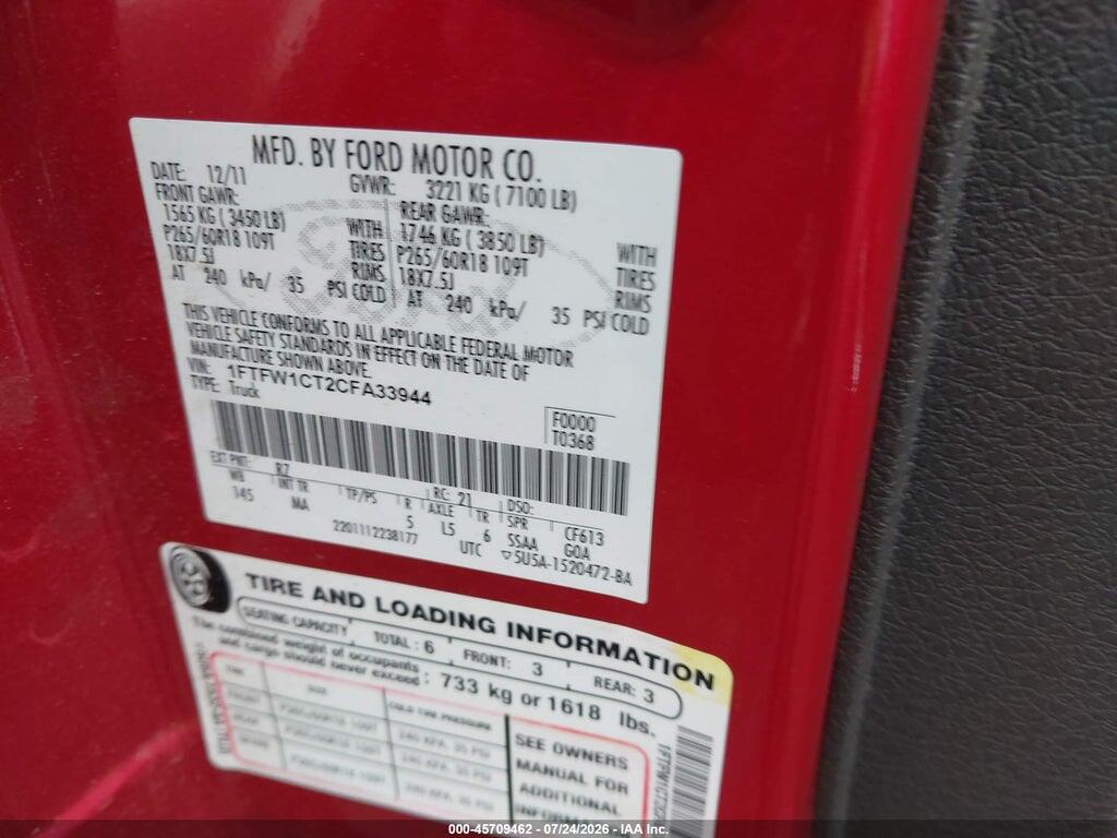 1FTFW1CT2CFA33944 2012 FORD F-150 photo no. 9