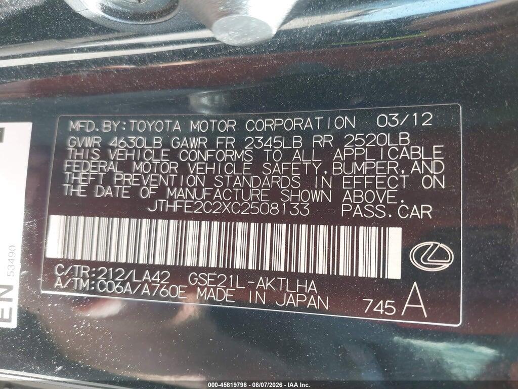 JTHFE2C2XC2508133 2012 LEXUS IS 350C photo no. 9