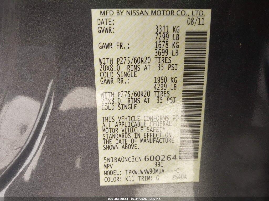 5N1BA0NC3CN600264 2012 NISSAN ARMADA photo no. 9