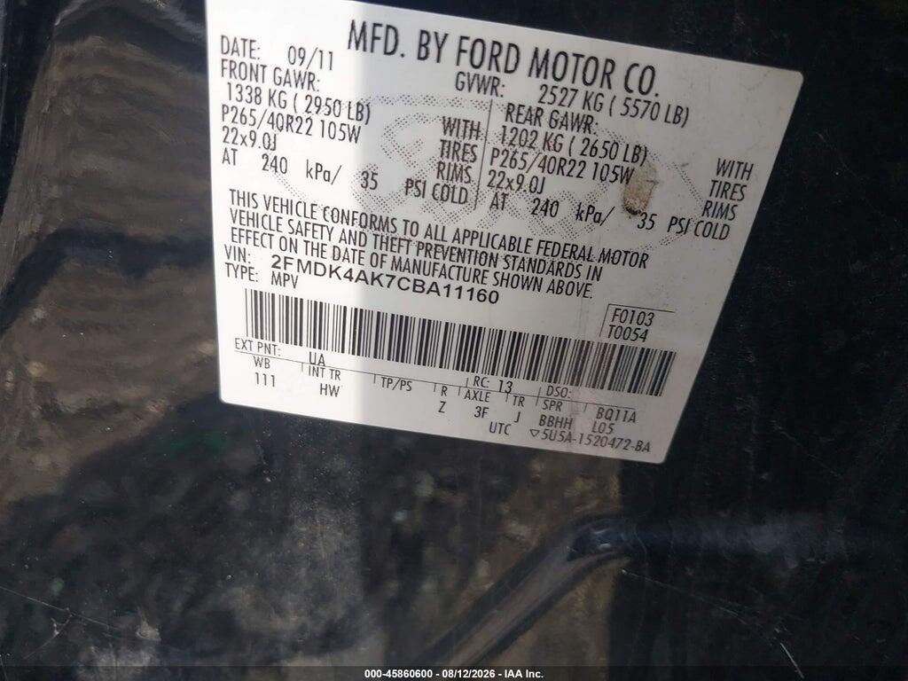2FMDK4AK7CBA11160 2012 FORD EDGE photo no. 9