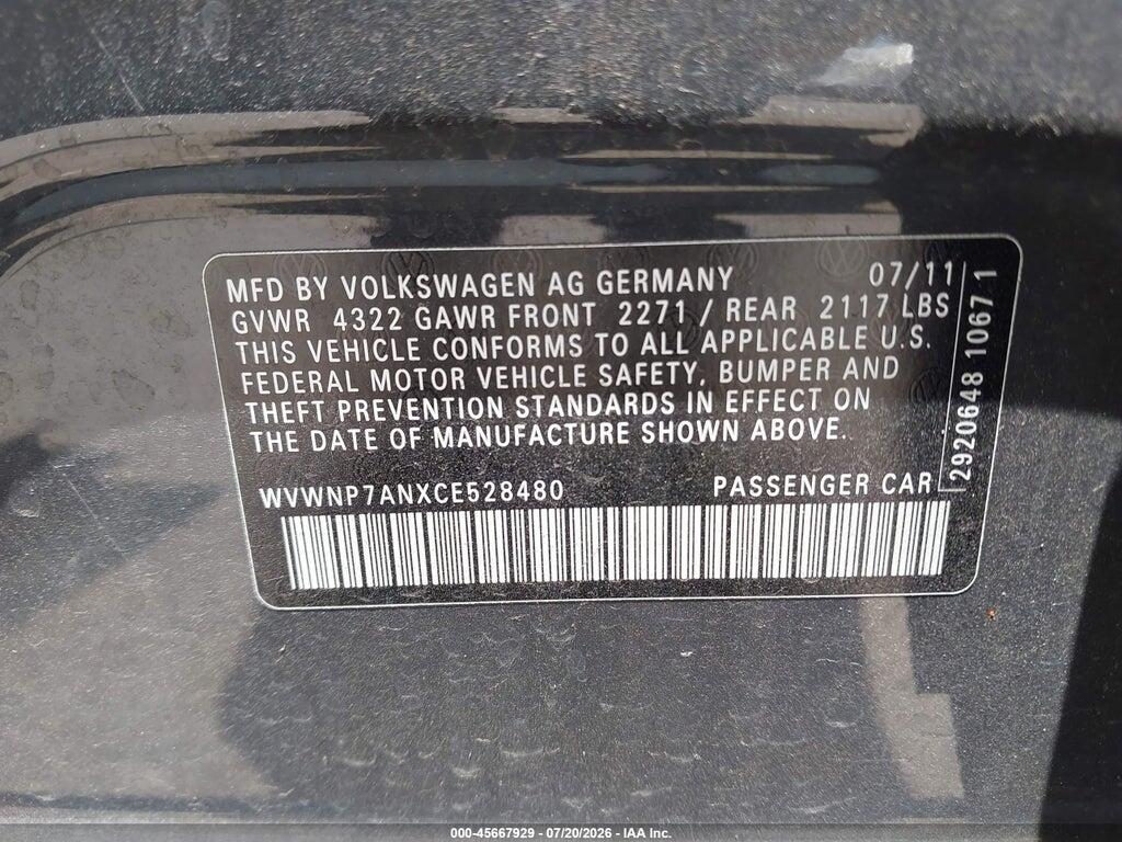 WVWNP7ANXCE528480 2012 VOLKSWAGEN CC photo no. 9