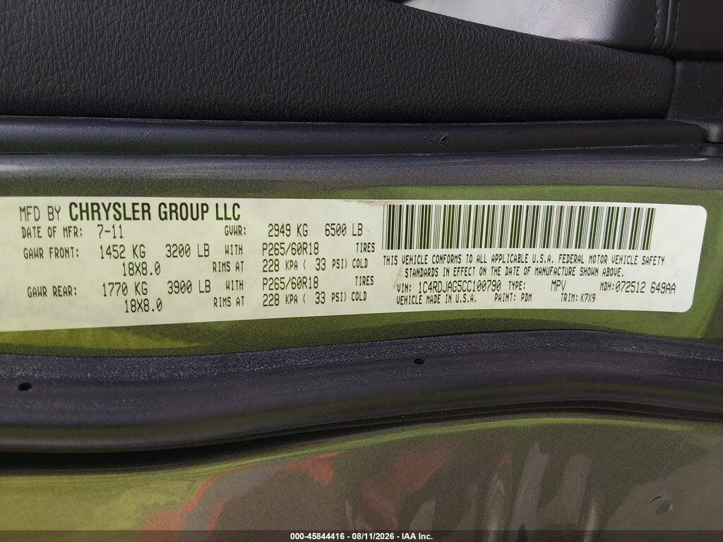 1C4RDJAG5CC100790 2012 DODGE DURANGO photo no. 9