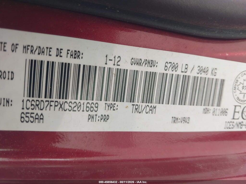 1C6RD7FPXCS201669 2012 RAM 1500 photo no. 8