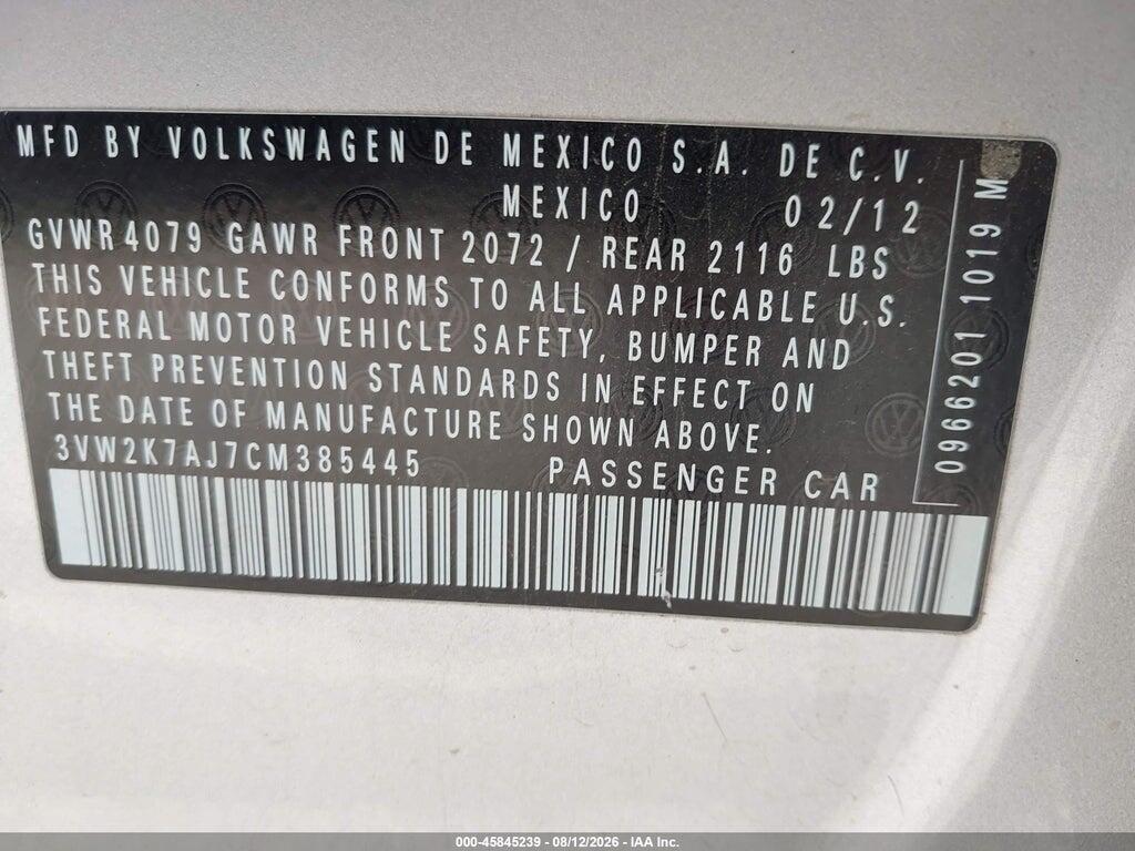 3VW2K7AJ7CM385445 2012 VOLKSWAGEN JETTA photo no. 9