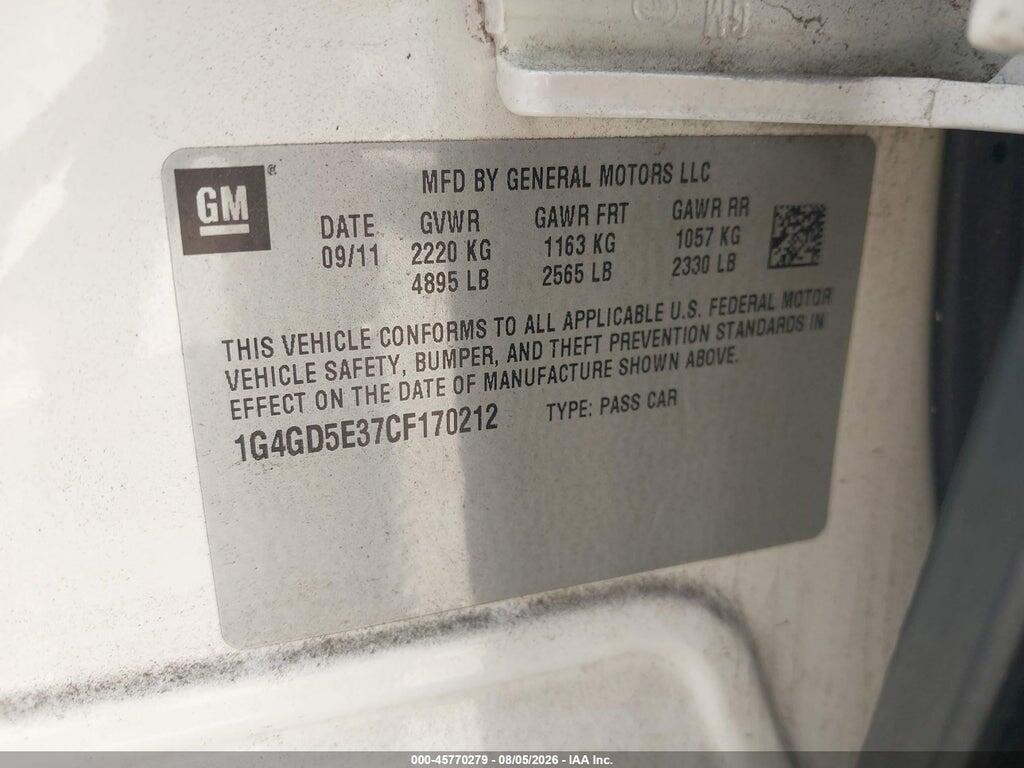 1G4GD5E37CF170212 2012 BUICK LACROSSE photo no. 9