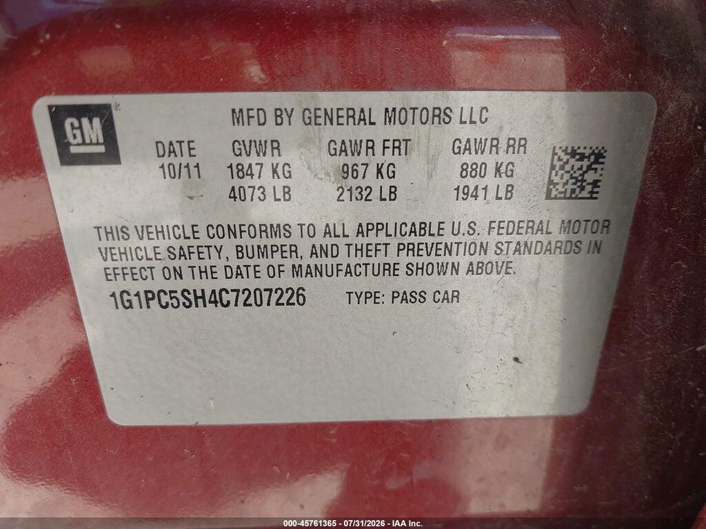 1G1PC5SH4C7207226 2012 CHEVROLET CRUZE photo no. 9