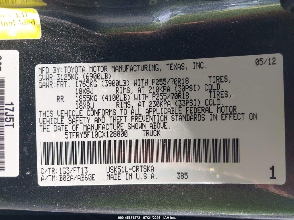 5TFRY5F10CX128800 2012 TOYOTA TUNDRA photo no. 9