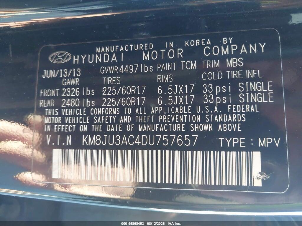 KM8JU3AC4DU757657 2013 HYUNDAI TUCSON photo no. 9