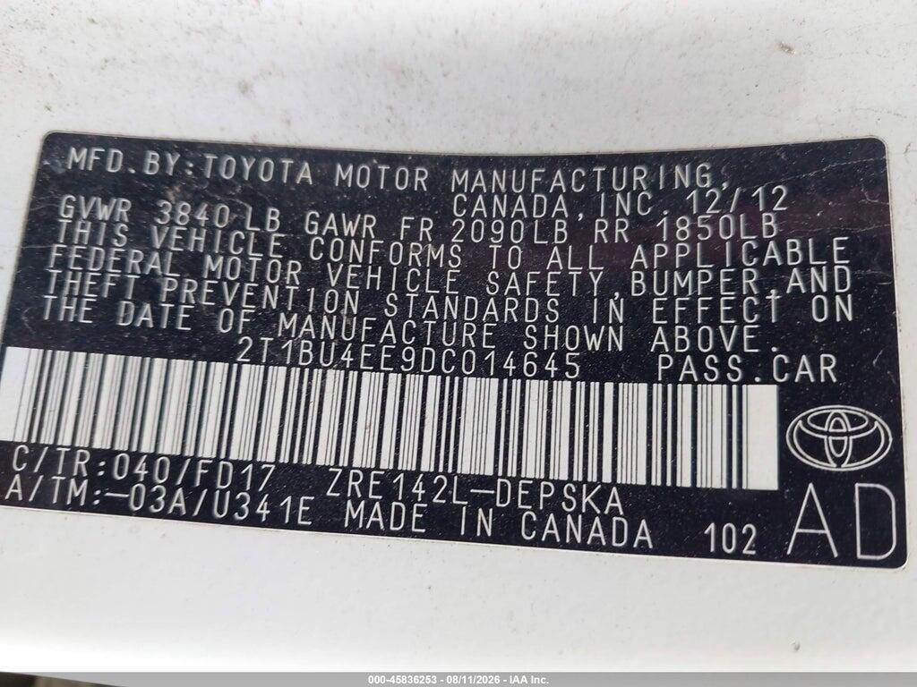 2T1BU4EE9DC014645 2013 TOYOTA COROLLA photo no. 9