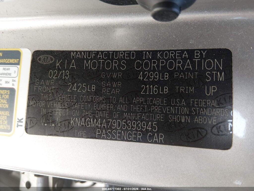 KNAGM4A79D5393945 2013 KIA OPTIMA photo no. 9