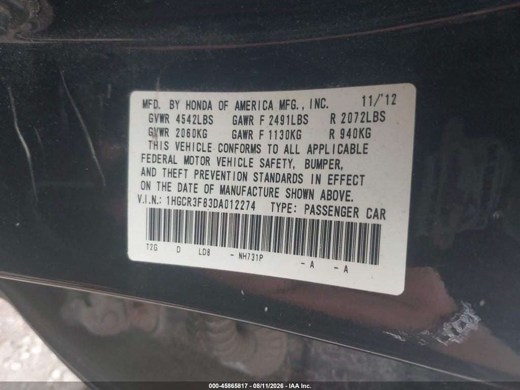 1HGCR3F83DA012274 2013 HONDA ACCORD photo no. 9