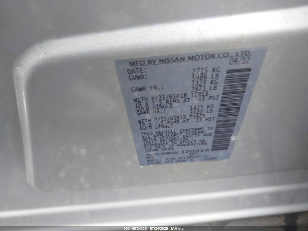 5N1AL0MM4DC320916 2013 INFINITI JX35 photo no. 9